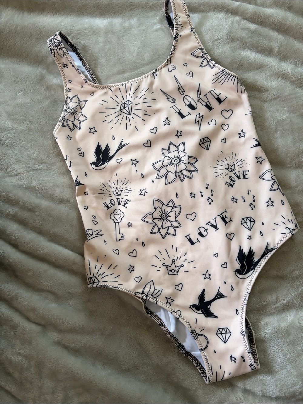 Women’s M tattoo Print one piece bathing suit